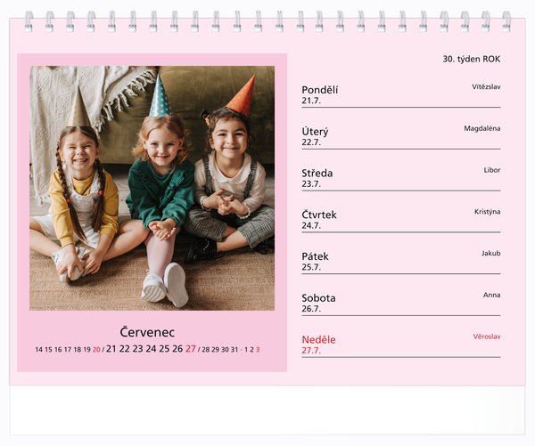 Tydenní, malé číslice, barevný, s okénky