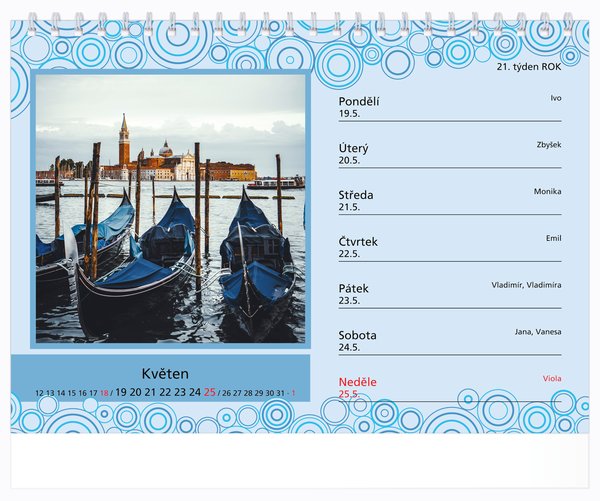 Tydenní, malé číslice, kolečka s okénky