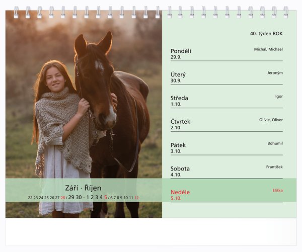 Tydenní barevný s malými číslicemi bez okénka