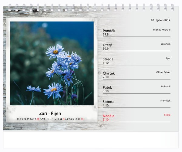Tydenní, malé číslice, dřevo s okénky