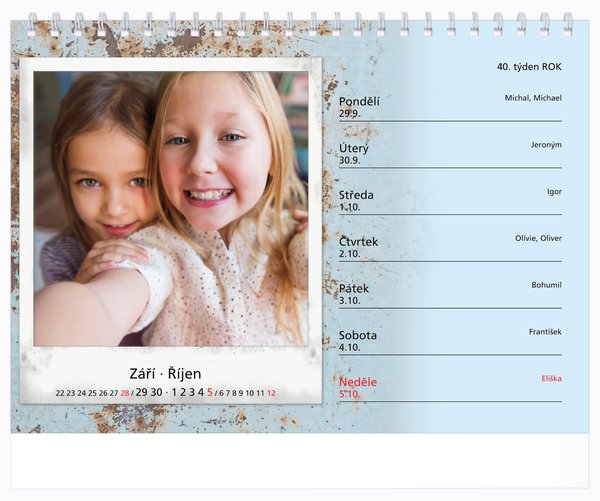 Tydenní, malé číslice, plech s okénky