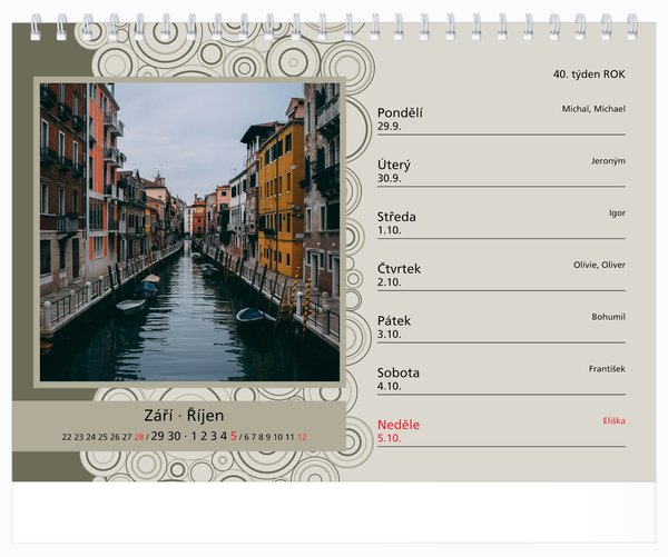 Tydenní, malé číslice, kolečka s okénky