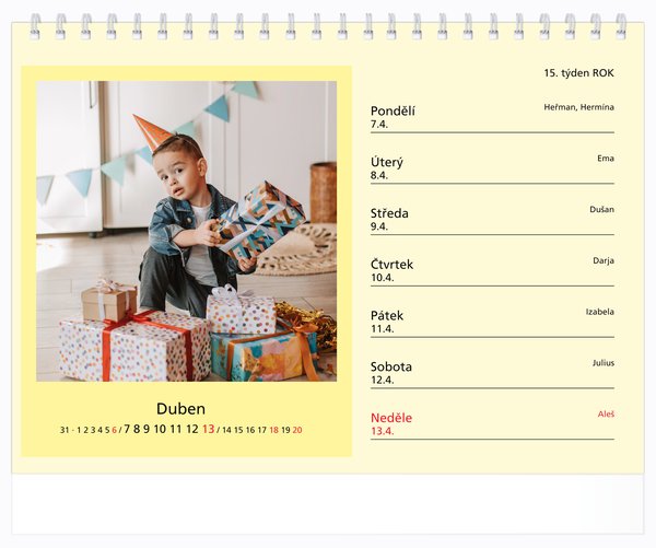 Tydenní, malé číslice, barevný, s okénky